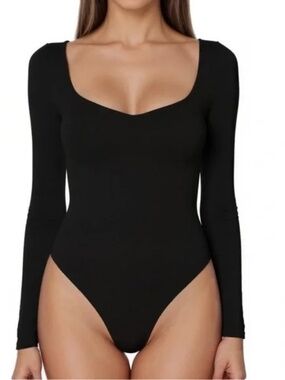 A New Day Long Sleeve Bodysuit Black Square Neck size Small